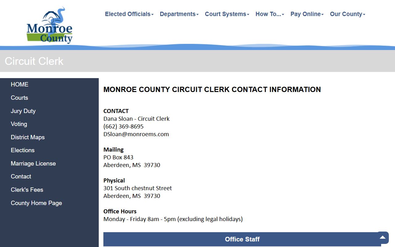 Monroe County Circuit Clerk contact details and office hours
