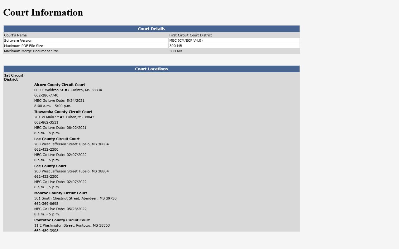 First Circuit MEC court information page for Monroe County court records