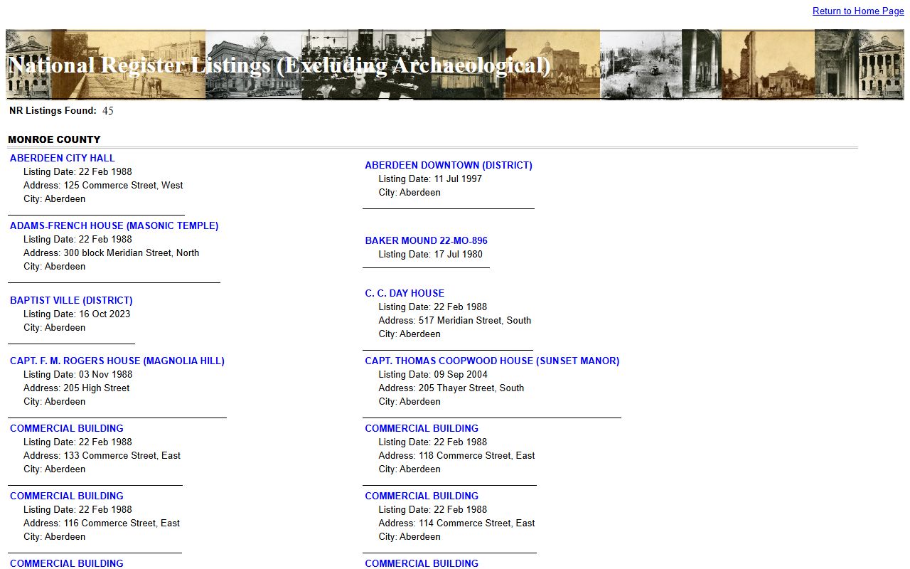 MDAH National Register listings for Monroe County court records buildings