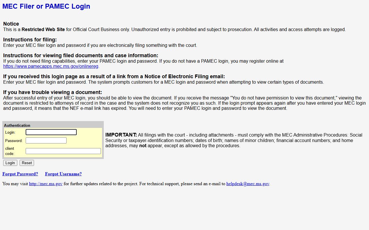 Monroe County court records login on the First Circuit MEC system