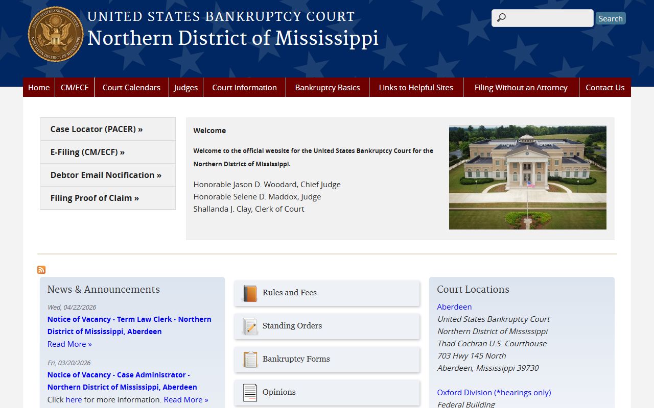 Monroe County federal bankruptcy court records for the Northern District of Mississippi