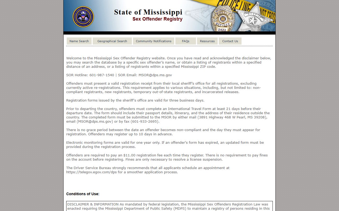 Monroe County public-safety lookup on the Mississippi sex offender registry