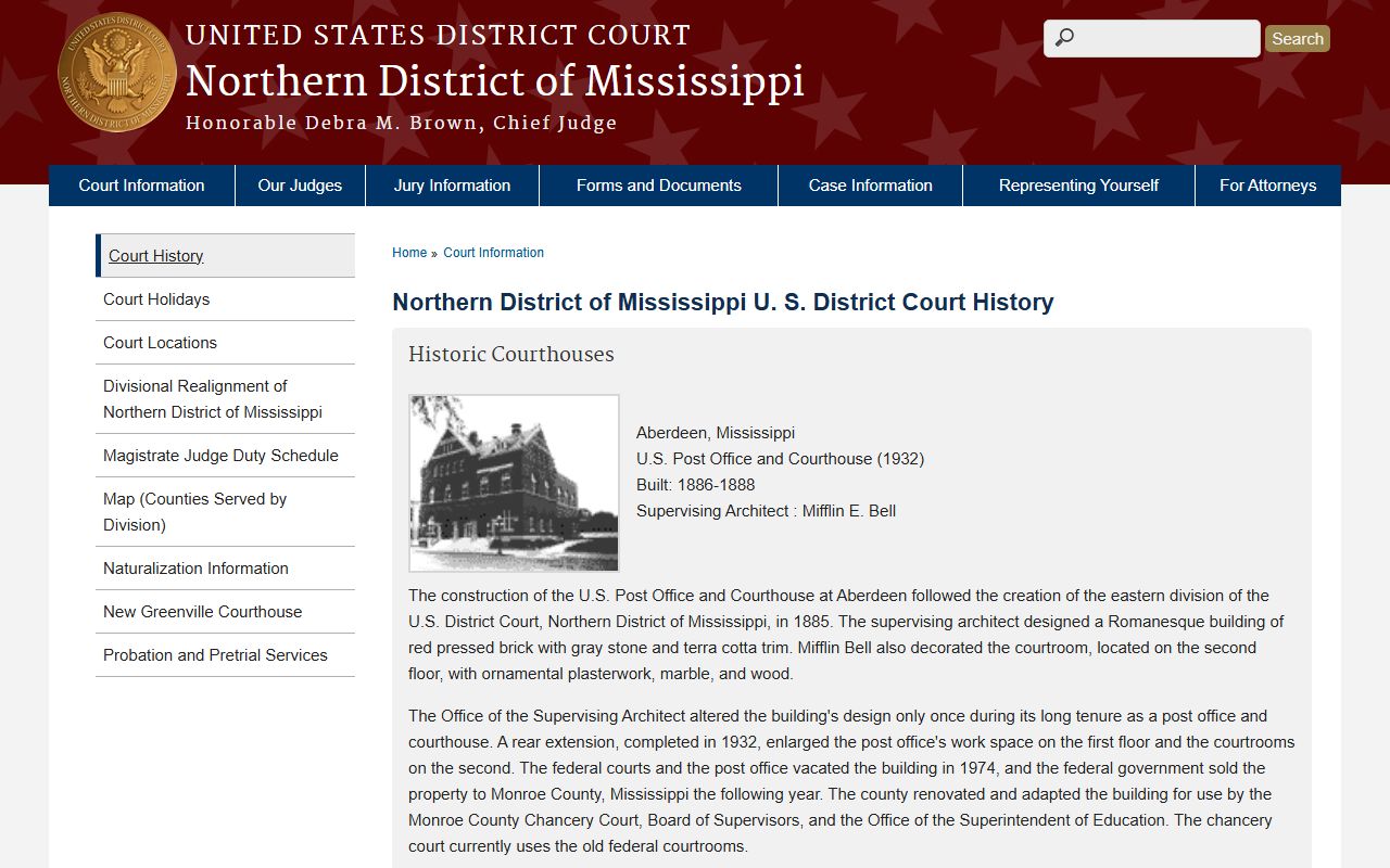 Monroe County federal court history for the Northern District of Mississippi