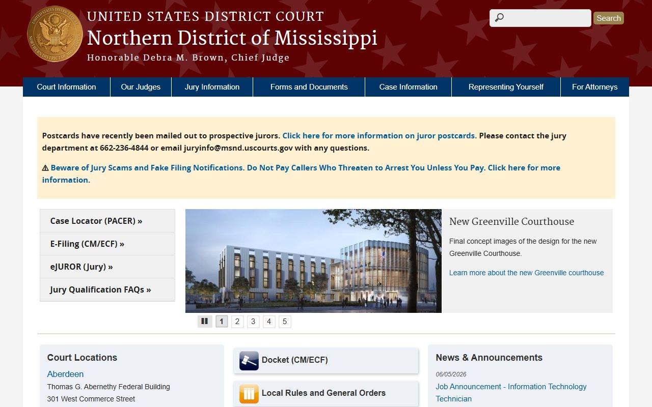 Monroe County federal court records on the Northern District of Mississippi website