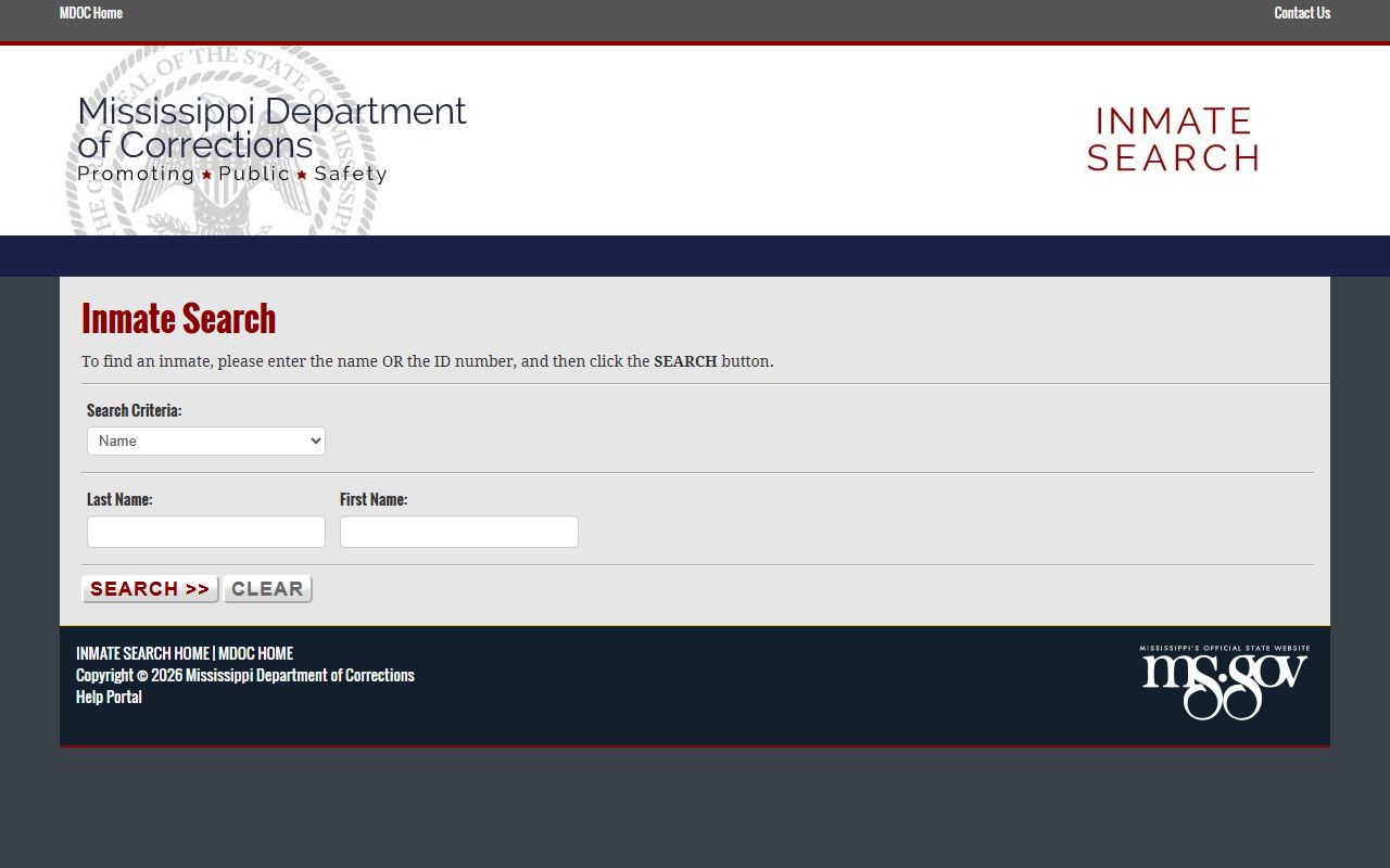 Mississippi state portal inmate search serving Monroe County records