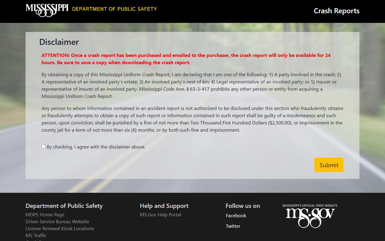 Mississippi crash report portal as a related Monroe County records channel