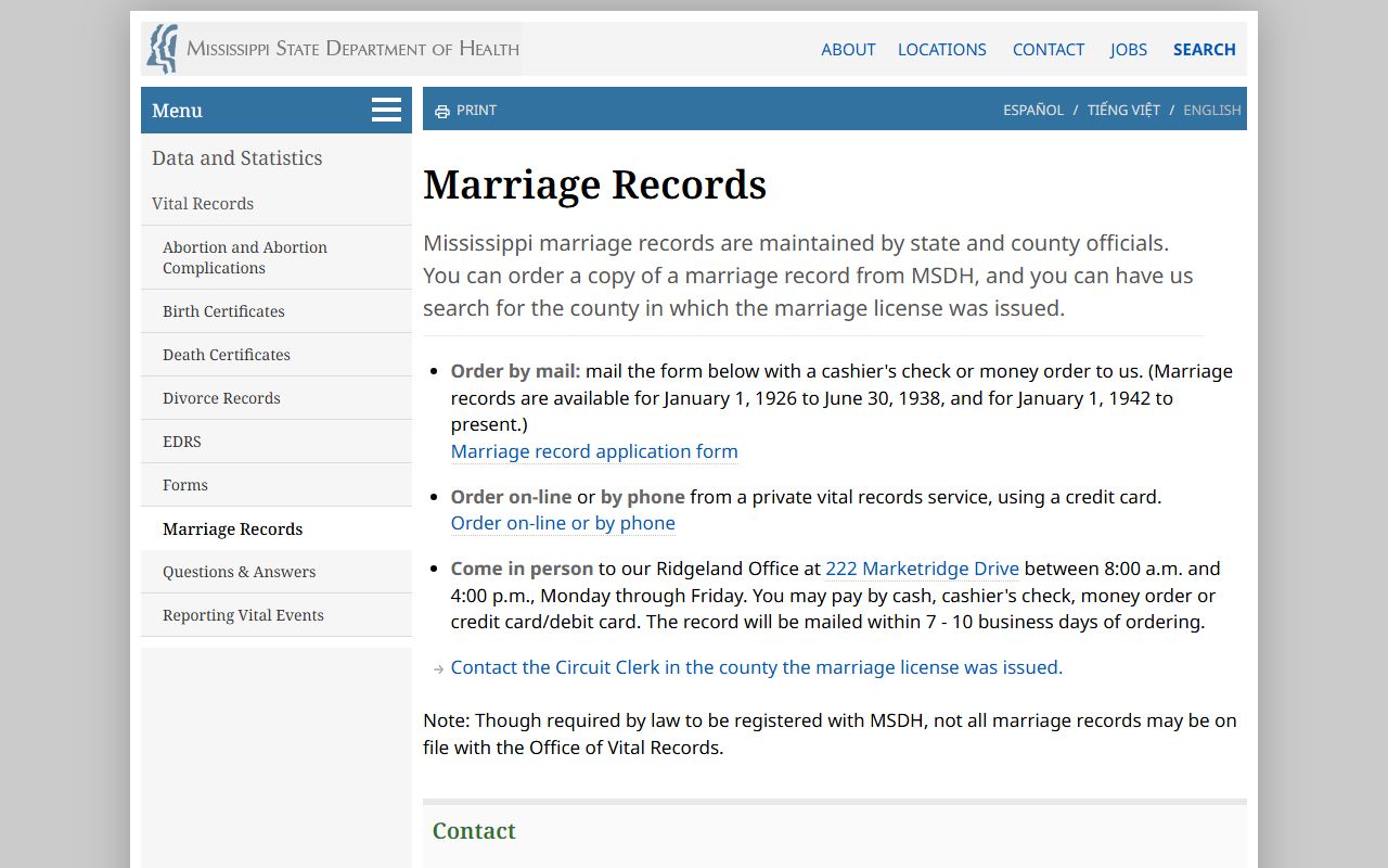 Monroe County marriage records access through the state health department page