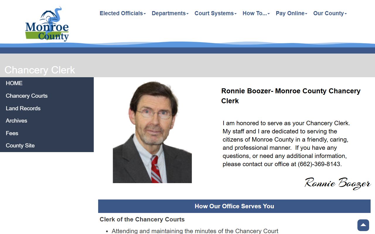 Monroe County Chancery Clerk office and land records duties