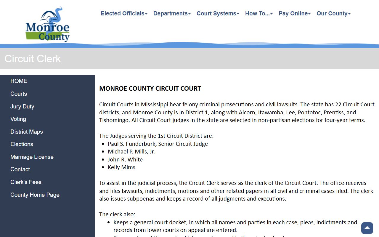 Monroe County Circuit Court page for court records