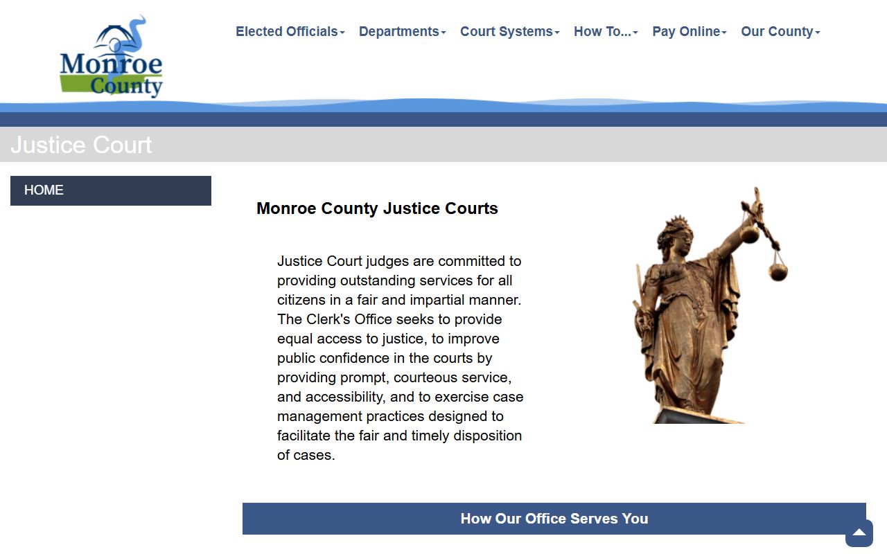 Monroe County Justice Court page for traffic and misdemeanor court records