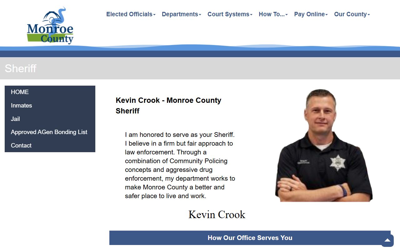 Monroe County Sheriff page with jail and detention facility court records