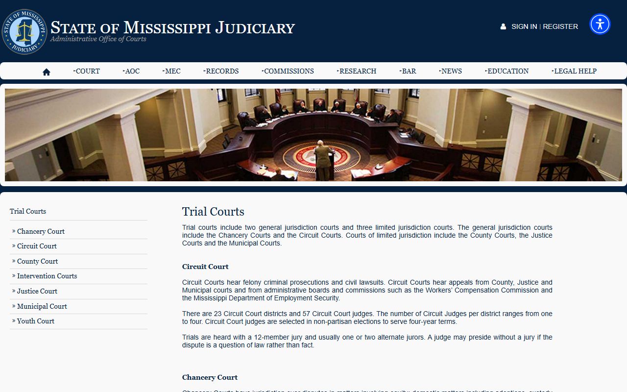 Monroe County court dockets Mississippi trial courts overview