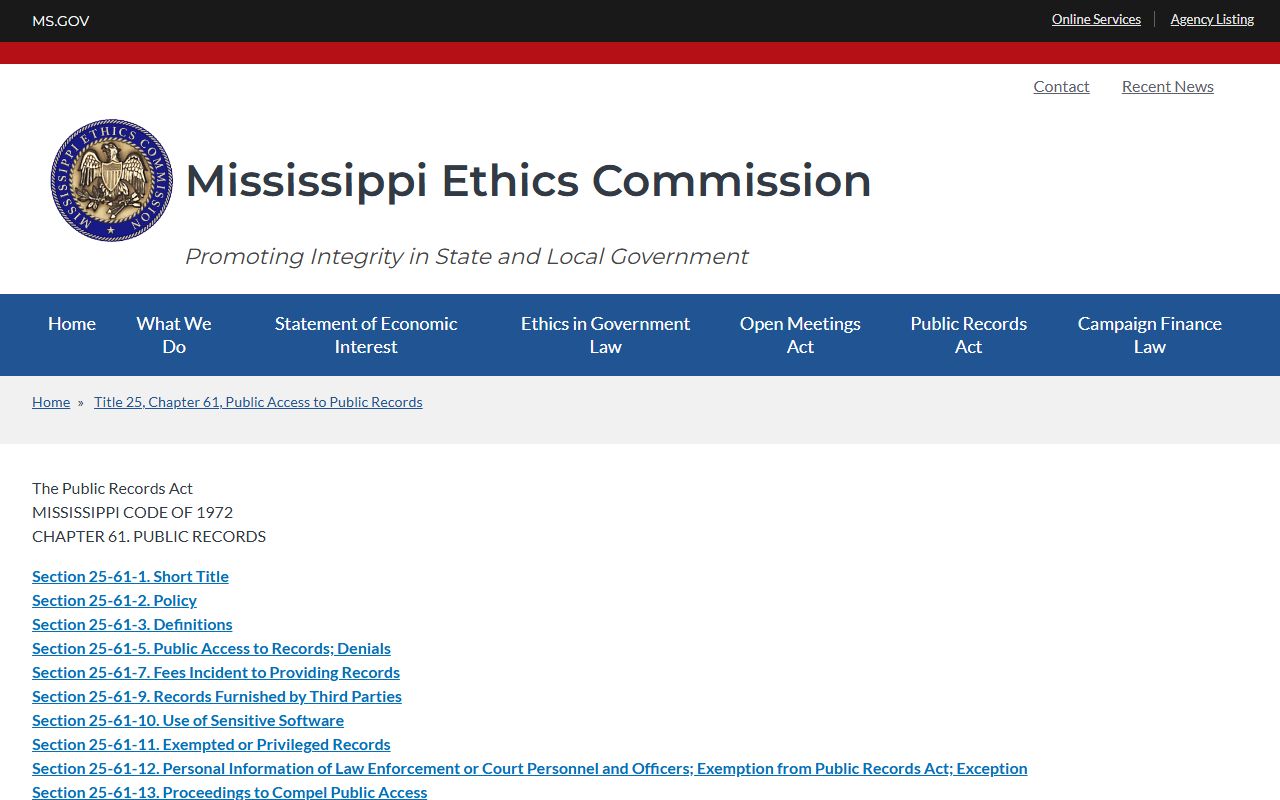 Monroe County court records public access under the Mississippi Public Records Act