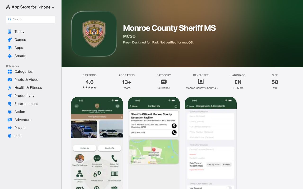 Monroe County Sheriff iOS app for inmate and public-safety information