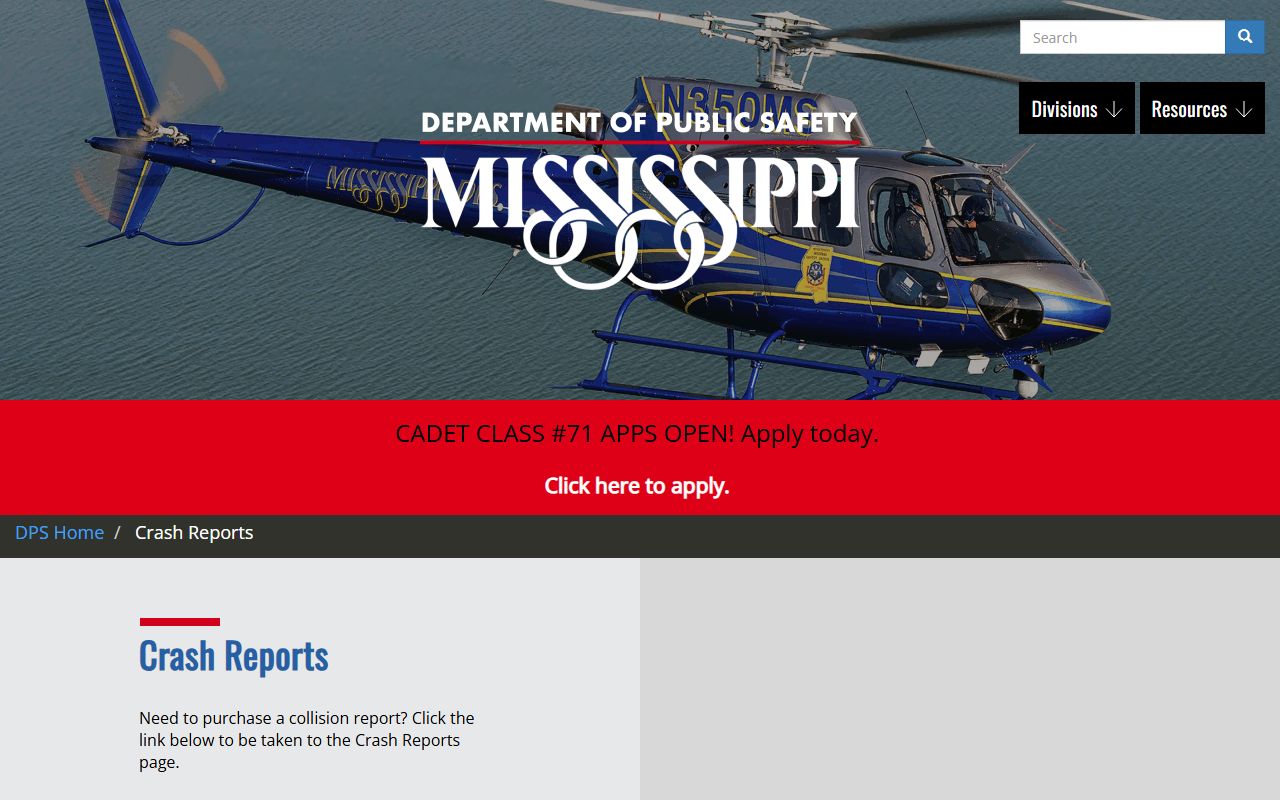 Mississippi DPS crash reports page separate from Monroe County traffic court records