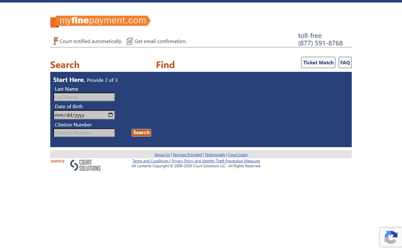 MyFinePayment portal used for Monroe County traffic court records and fines